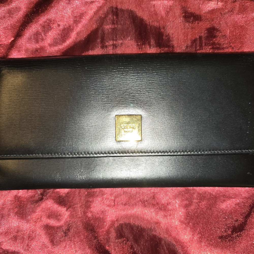 Celine Black Leather Wallet with Gold Logo